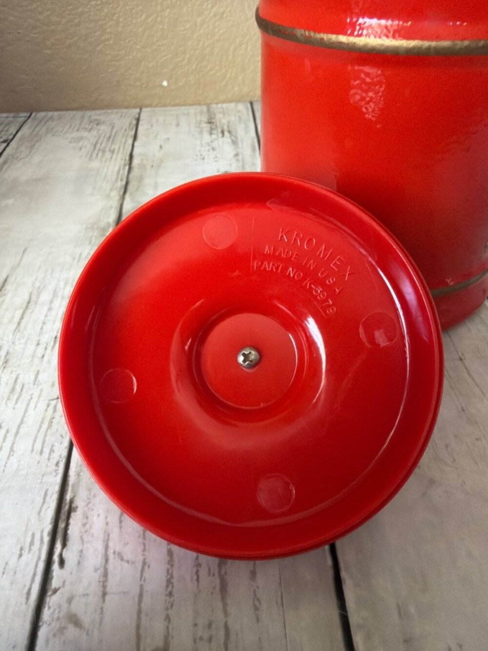 MCM Kromex Small Canister Red Birds Floral Enamel Metal K-679 USA - Replacement - Picture 7 of 11